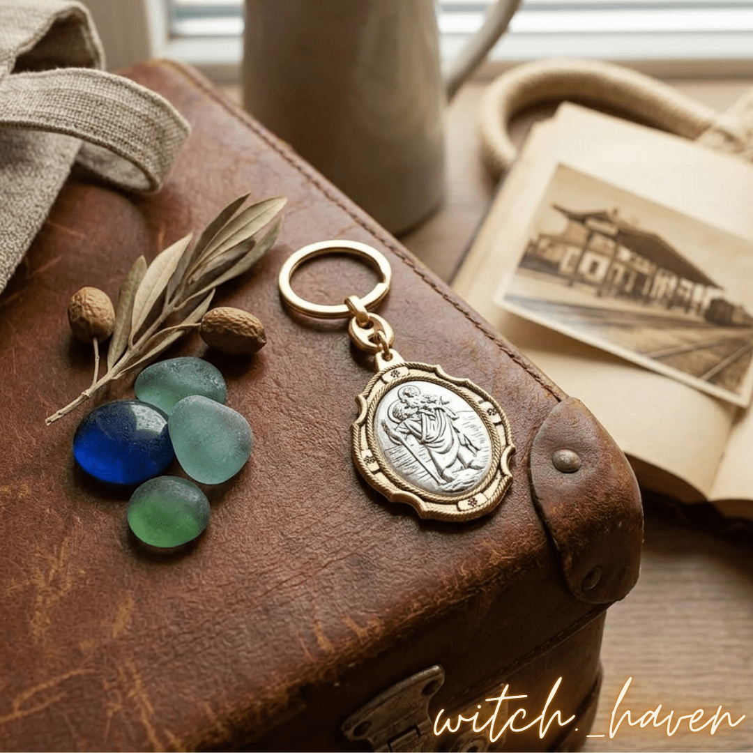 St. Christophorus Schlüsselanhänger Gold Silber, Christopherus Schutzpatron der Reisenden, Dominika Marx, Witchhaven, Anhänger für Autoschlüssel, St. Christophorus Bi Color, Geschenk für Fahranfänger, spiritueller Reiseschutz, Christopherus Relief Anhänger, energetisch gereinigter Talisman, Schutz für Unterwegs, magisches Geschenk Reise