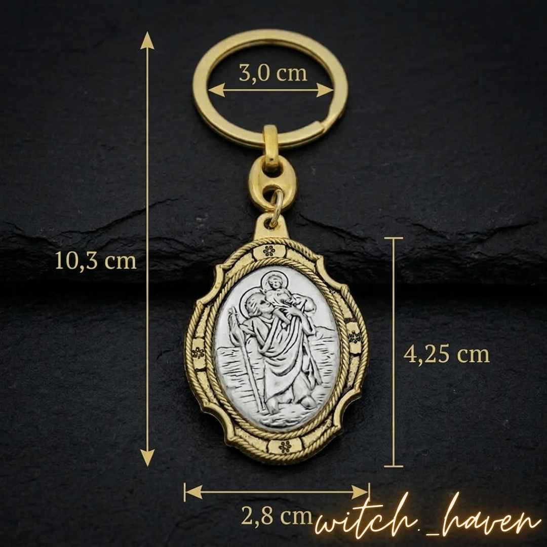 St. Christophorus Schlüsselanhänger Gold Silber, Christopherus Schutzpatron der Reisenden, Dominika Marx, Witchhaven, Anhänger für Autoschlüssel, St. Christophorus Bi Color, Geschenk für Fahranfänger, spiritueller Reiseschutz, Christopherus Relief Anhänger, energetisch gereinigter Talisman, Schutz für Unterwegs, magisches Geschenk Reise
