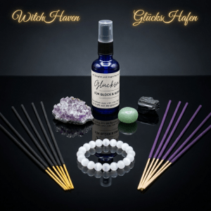 WitchHaven GlücksHafen Komplettpaket Schutz Heilung, Dominika Marx handgefertigtes Auraspray, Selenit Armband Reiki Energie, Turmalin Rohstein Schutzschild, Amethyst Cluster Raumreinigung, spirituelles Geschenk Set, Witchhaven Edelsteine Räucherwerk, energetisch gereinigte Magie Box, grüner Aventurin Herzheilung, Bernstein Lavendel Räucherstäbchen, rituelles Set für Zuhause, magisches Überraschungspaket Seele