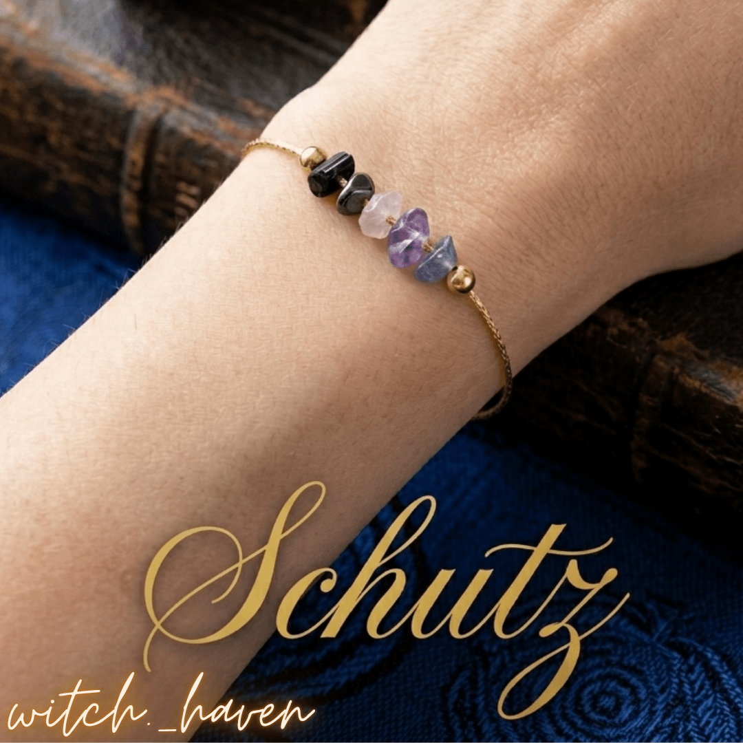 Magisches Schutzarmband Rohkristalle Dominika Marx, Obsidian Amethyst Schutzschmuck handgefertigt, Tansanit Rohstein Armband energetisch, spiritueller Begleiter Aura Schutz, handgemachtes Kristallarmband Witchhaven, rituelles Reinigungsritual Schmuck, Heilsteine für Schutz sowie Erdung, exklusives Design Rohkristalle goldfarben