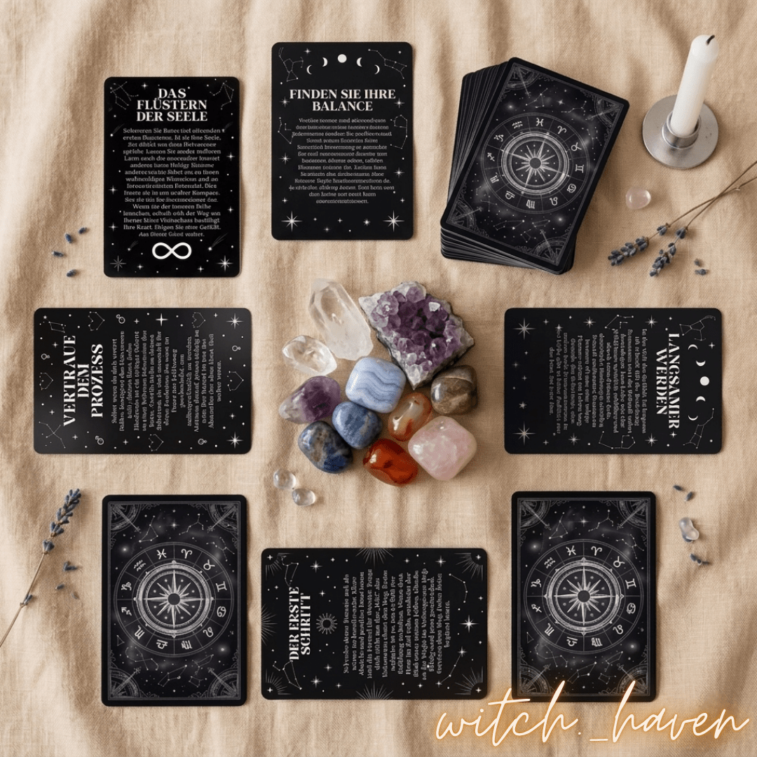 Orakelkarten Universumsbotschaften Dominika Marx, spirituelles Kartenset tägliche Führung Design, mystische Sternbilder Kartenrückseite Witchhaven, handverlesene Orakelkarten Heilung sowie Kraft, rituelles Reinigungsritual Kartenset, intuitive Botschaften für Meditation, exklusives Orakel Set 55 Karten deutsch