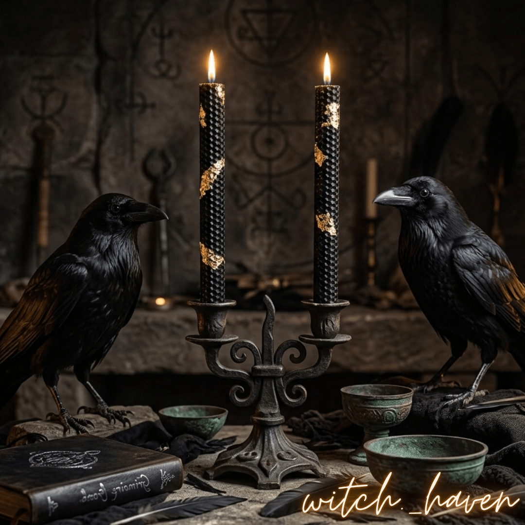 2 Ritual Kerzen Bienenwachs Schwarz Goldfolie Dominika Marx, handgefertigte Luxus Bienenwachskerzen ritueller Schutz, spiritueller Begleiter schwarze Wabenkerzen Witchhaven, handgemachte Altar Dekoration energetische Reinigung, rituelles Reinigungsritual Kerzenset, echtes Bienenwachs für Meditation sowie Erdung, exklusives Design Ritualkerzen Set goldfarben schwarz