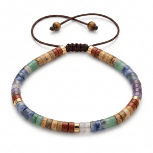 Handgefertigtes 7 Chakra Armband mit bunten Edelsteinperlen Dominika Marx, verstellbarer Makrameeverschluss mit goldenen Akzenten, spiritueller Begleiter Naturstein Schmuck Witchhaven, handgeknüpftes Kristallarmband zur Chakra Meditation, rituelles Reinigungsritual Energiearmband, Heilsteine für innere Balance sowie geistige Klarheit, exklusives Design magischer Glücksbringer bunt braun gold