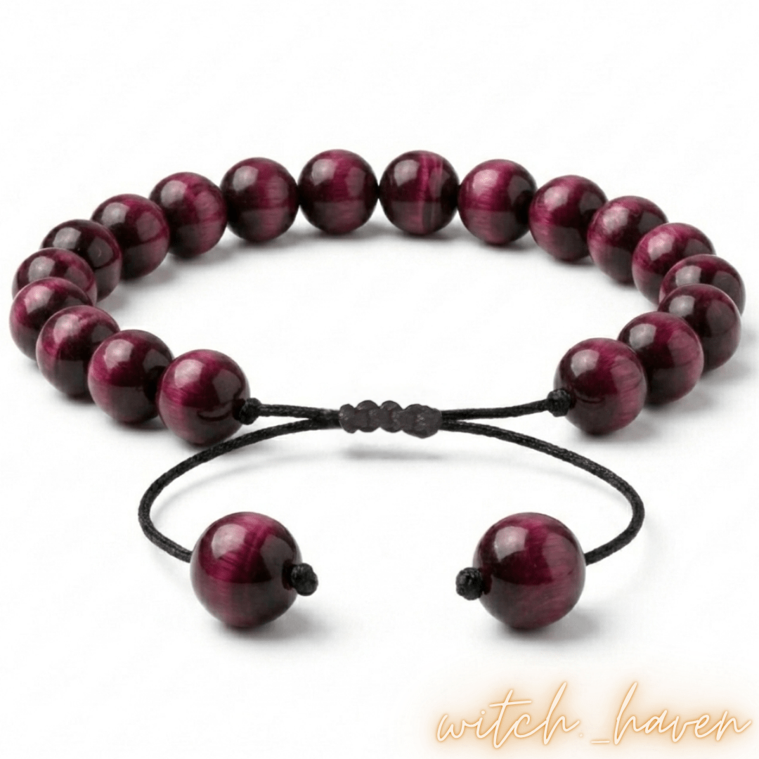 Rosa Tigerauge Armband metallfrei für Allergiker Dominika Marx, schimmernde Natursteinperlen verstellbare Kordel, spiritueller Begleiter Tigerauge Schmuck Witchhaven, hautverträglicher Schmuck ohne Metall energetische Reinigung, rituelles Reinigungsritual Perlenarmband, Heilsteine für Mut sowie Selbstvertrauen, exklusives Design Edelstein Unikat rosa schwarz