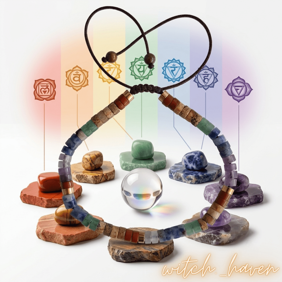 Handgefertigtes 7 Chakra Armband mit bunten Edelsteinperlen Dominika Marx, verstellbarer Makrameeverschluss mit goldenen Akzenten, spiritueller Begleiter Naturstein Schmuck Witchhaven, handgeknüpftes Kristallarmband zur Chakra Meditation, rituelles Reinigungsritual Energiearmband, Heilsteine für innere Balance sowie geistige Klarheit, exklusives Design magischer Glücksbringer bunt braun gold