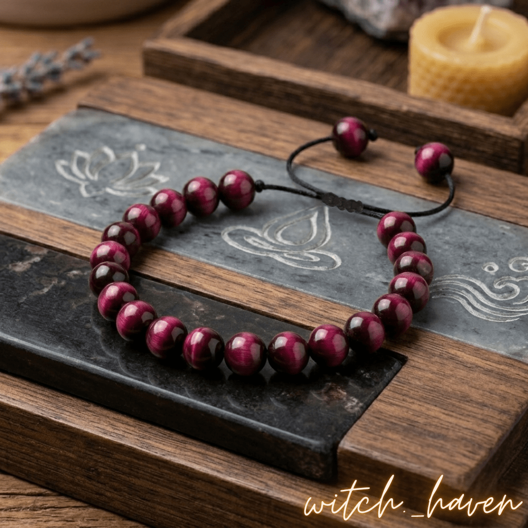 Rosa Tigerauge Armband metallfrei für Allergiker Dominika Marx, schimmernde Natursteinperlen verstellbare Kordel, spiritueller Begleiter Tigerauge Schmuck Witchhaven, hautverträglicher Schmuck ohne Metall energetische Reinigung, rituelles Reinigungsritual Perlenarmband, Heilsteine für Mut sowie Selbstvertrauen, exklusives Design Edelstein Unikat rosa schwarz