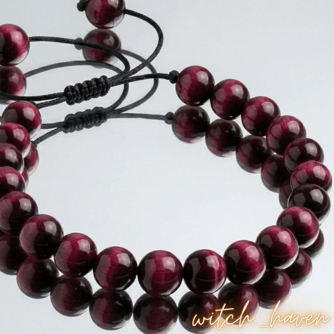Rosa Tigerauge Armband metallfrei für Allergiker Dominika Marx, schimmernde Natursteinperlen verstellbare Kordel, spiritueller Begleiter Tigerauge Schmuck Witchhaven, hautverträglicher Schmuck ohne Metall energetische Reinigung, rituelles Reinigungsritual Perlenarmband, Heilsteine für Mut sowie Selbstvertrauen, exklusives Design Edelstein Unikat rosa schwarz