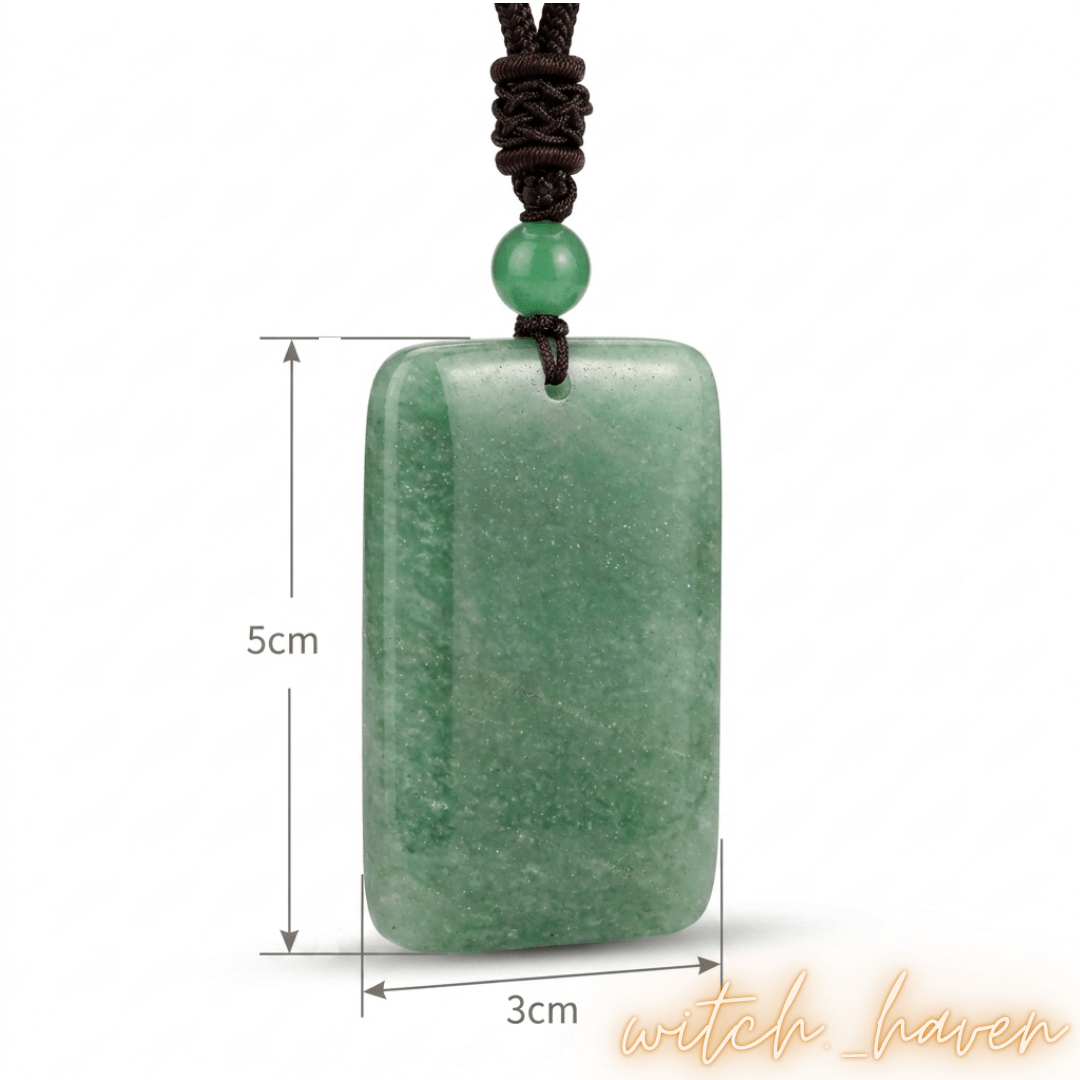 Grüner Aventurin Halsanhänger metallfrei für Allergiker Dominika Marx, grüner Naturstein rechteckig handgeflochtene Kette, spiritueller Begleiter Aventurin Edelstein Witchhaven, hautverträglicher Schmuck ohne Metall energetische Reinigung, rituelles Reinigungsritual Halskette, Heilsteine für Optimismus sowie innere Harmonie, exklusives Design Naturstein Unikat grün schwarz