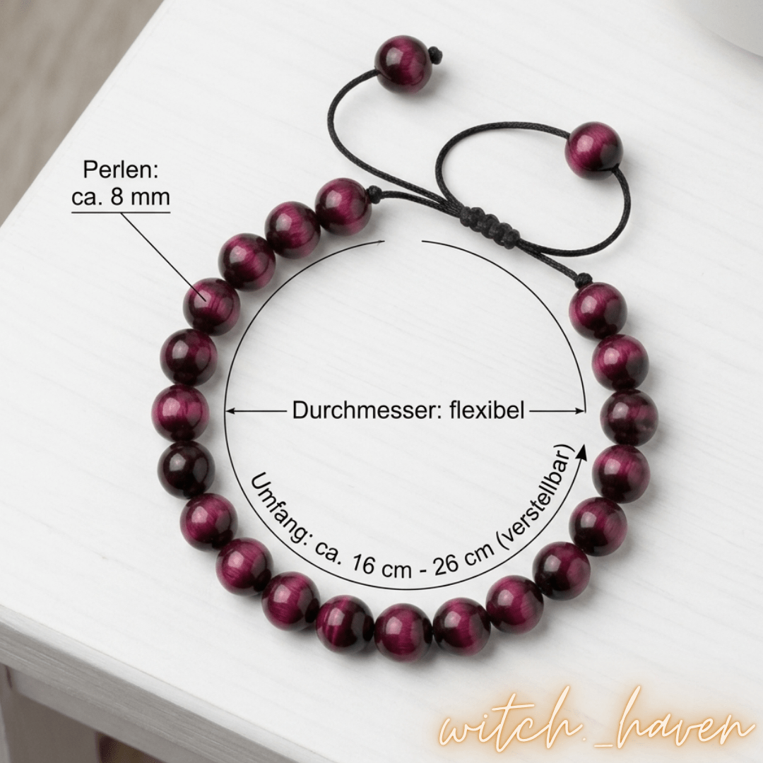 Rosa Tigerauge Armband metallfrei für Allergiker Dominika Marx, schimmernde Natursteinperlen verstellbare Kordel, spiritueller Begleiter Tigerauge Schmuck Witchhaven, hautverträglicher Schmuck ohne Metall energetische Reinigung, rituelles Reinigungsritual Perlenarmband, Heilsteine für Mut sowie Selbstvertrauen, exklusives Design Edelstein Unikat rosa schwarz