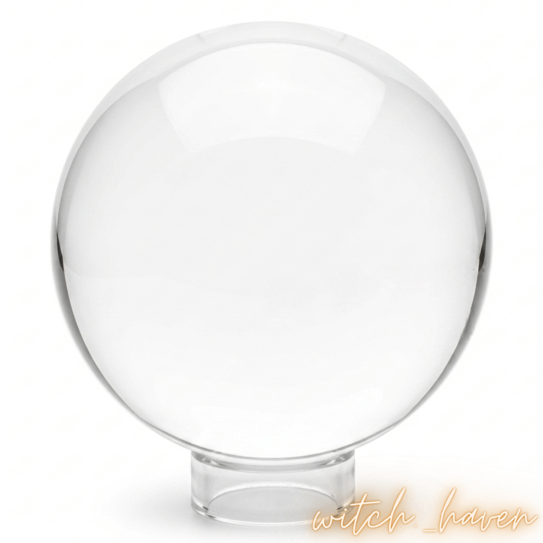 Kristall Wahrsager Kugel aus glasklarem K9 Glas Dominika Marx, große transparente Glaskugel mit rundem Acrylständer, spiritueller Begleiter Wahrsagen Scrying Meditation Witchhaven, makelloses Kristallglas für professionelle K9 Fotografie, rituelles Reinigungsritual Seherkugel Set, Edelsteine für Fokus sowie klare Gedanken, exklusives Design magische Dekoration transparent weiß