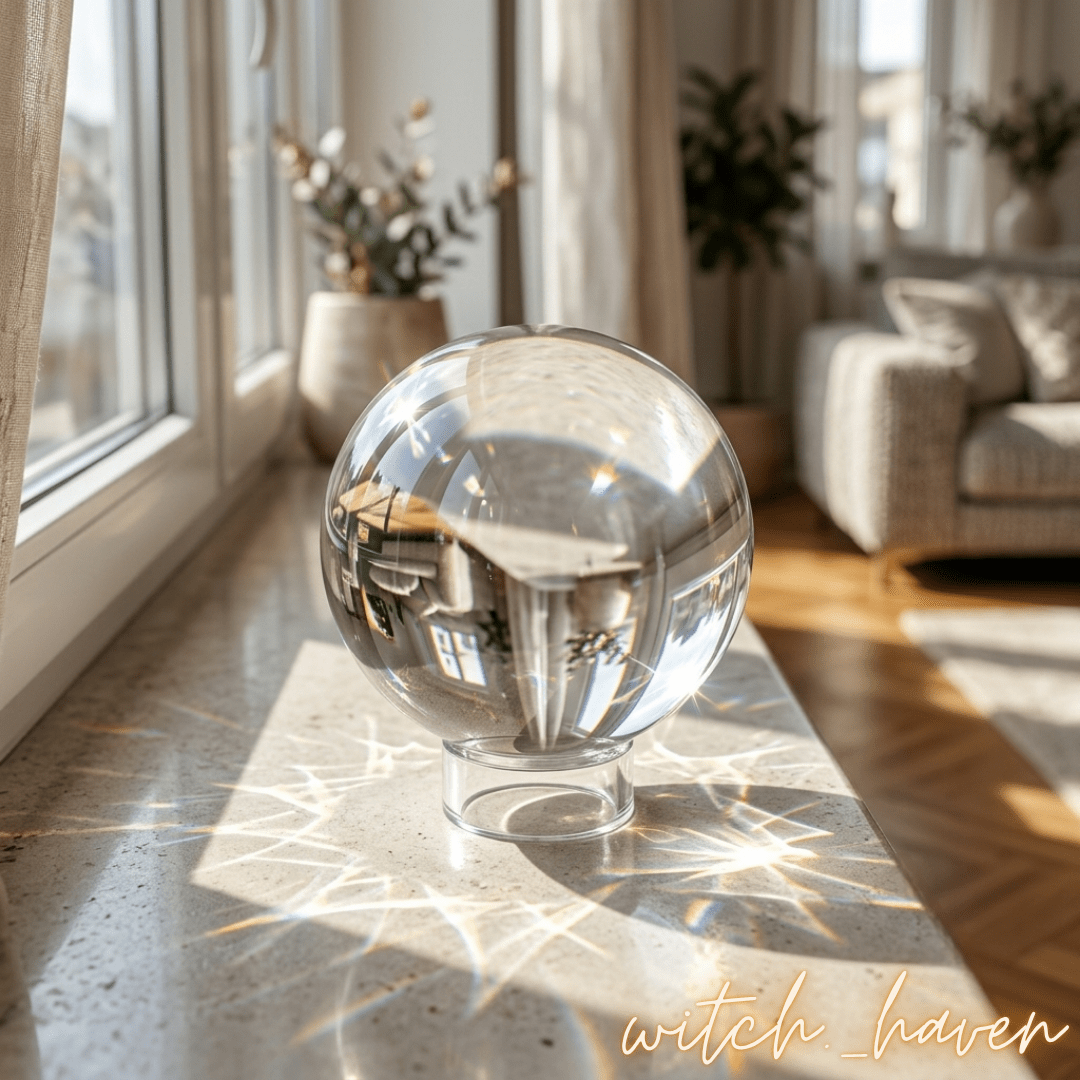 Kristall Wahrsager Kugel aus glasklarem K9 Glas Dominika Marx, große transparente Glaskugel mit rundem Acrylständer, spiritueller Begleiter Wahrsagen Scrying Meditation Witchhaven, makelloses Kristallglas für professionelle K9 Fotografie, rituelles Reinigungsritual Seherkugel Set, Edelsteine für Fokus sowie klare Gedanken, exklusives Design magische Dekoration transparent weiß