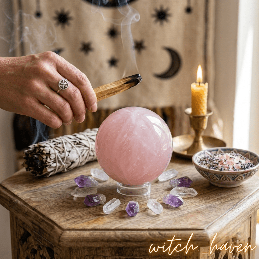 Rosenquarz Kristallkugel Naturstein mit transparentem Acrylständer Dominika Marx, zartrosa Edelsteinkugel für Herzchakra Meditation, spiritueller Begleiter Raumharmonisierung Witchhaven, handverlesene Naturstein Kugel Altar Dekoration, rituelles Reinigungsritual Rosenquarzkugel, Heilsteine für Selbstliebe sowie inneren Frieden, exklusives Design magische Dekoration rosa transparent