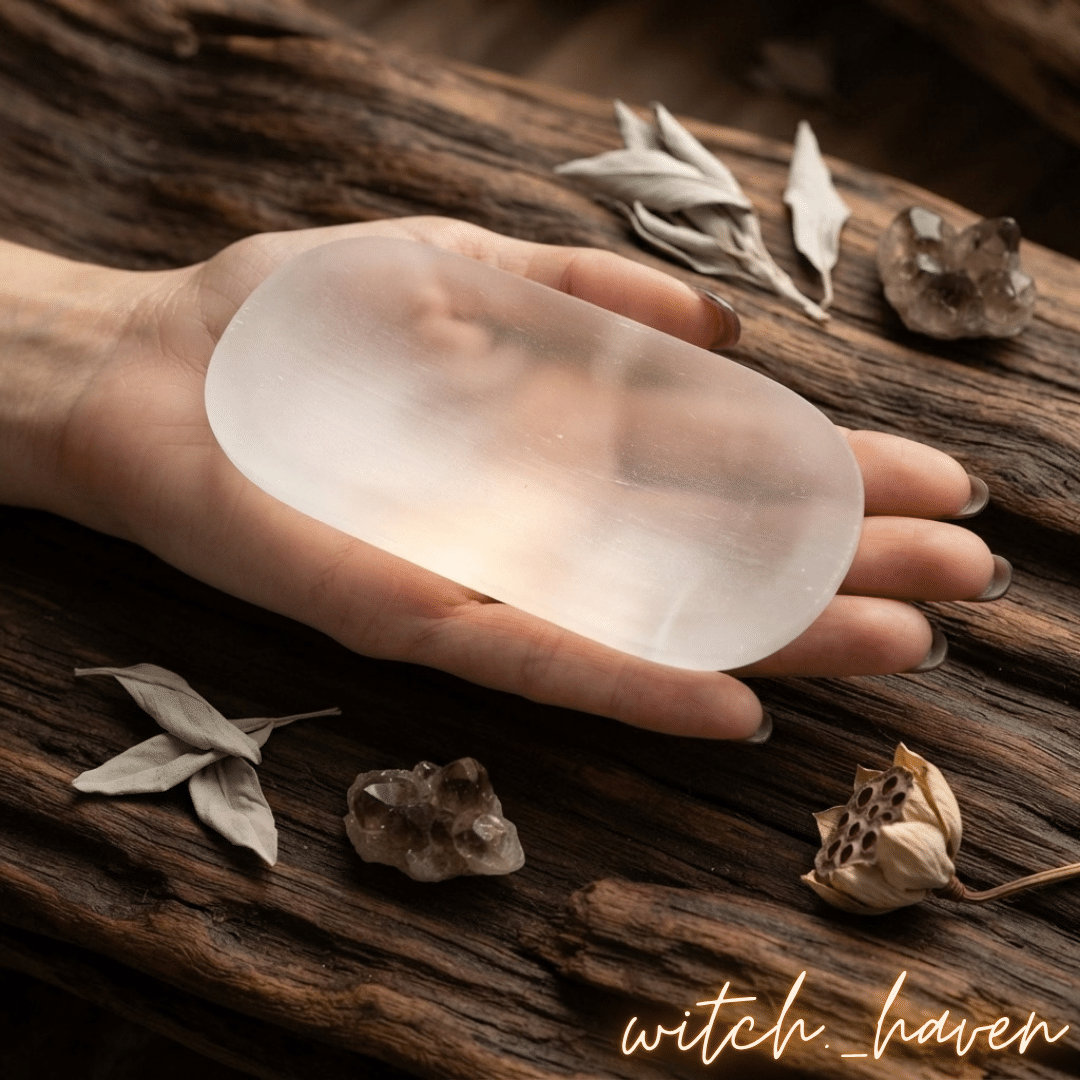 Selenit Schale oval echte Ladeschale Dominika Marx, exklusive Kristallschale weiß für Meditation sowie Alltag, spiritueller Begleiter Marienglas Witchhaven, handverlesener Naturstein Teller für Edelsteine, rituelles Reinigungsritual weißer Salbei Geschenkset, Edelsteine und Räucherwerk für Fokus sowie positive Gedanken, magische Ladeplatte transparent weiß